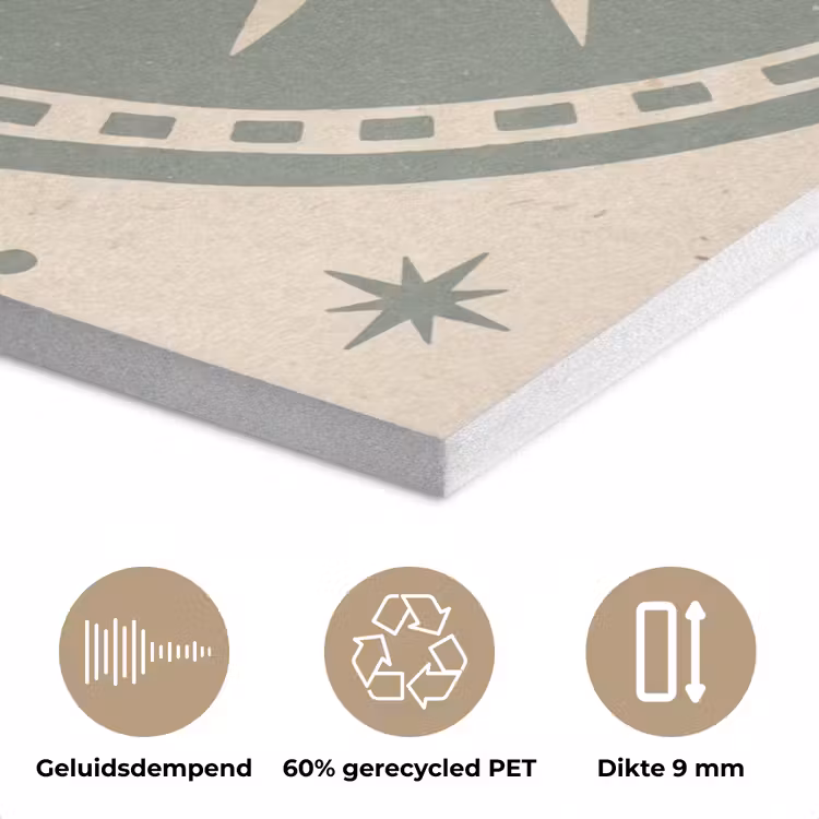 Zon - Sterren - Astrologie - Vintage - Groen PET vilt klein -closeup_NL