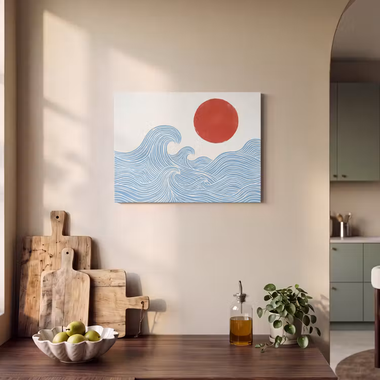 Zon - Golven - Oceaan - Abstract - Rood PET vilt klein -sfeer2