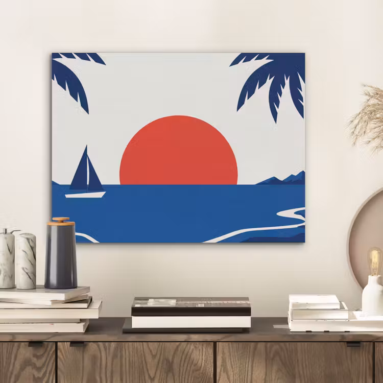 Zonsondergang - Zee - Palmboom - Tropisch - Modern PET vilt klein -sfeer1