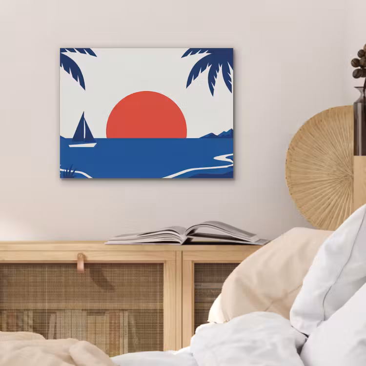 Zonsondergang - Zee - Palmboom - Tropisch - Modern PET vilt klein -sfeer3