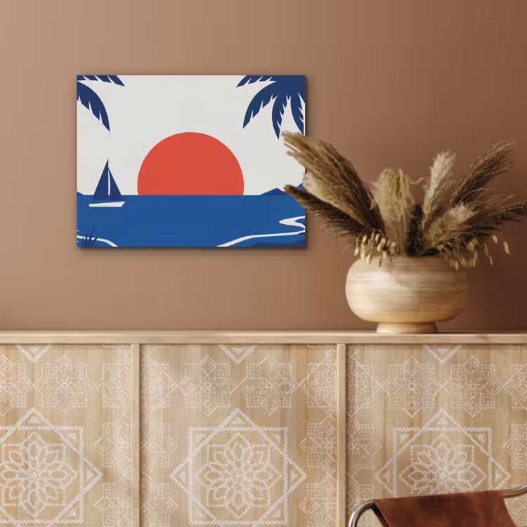 Zonsondergang - Zee - Palmboom - Tropisch - Modern PET vilt klein -sfeer4