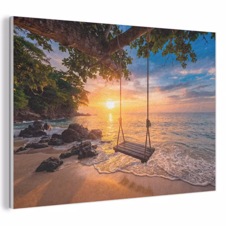 Schommel - Strand - Zonsondergang - Natuur - Oranje PET vilt klein -3d