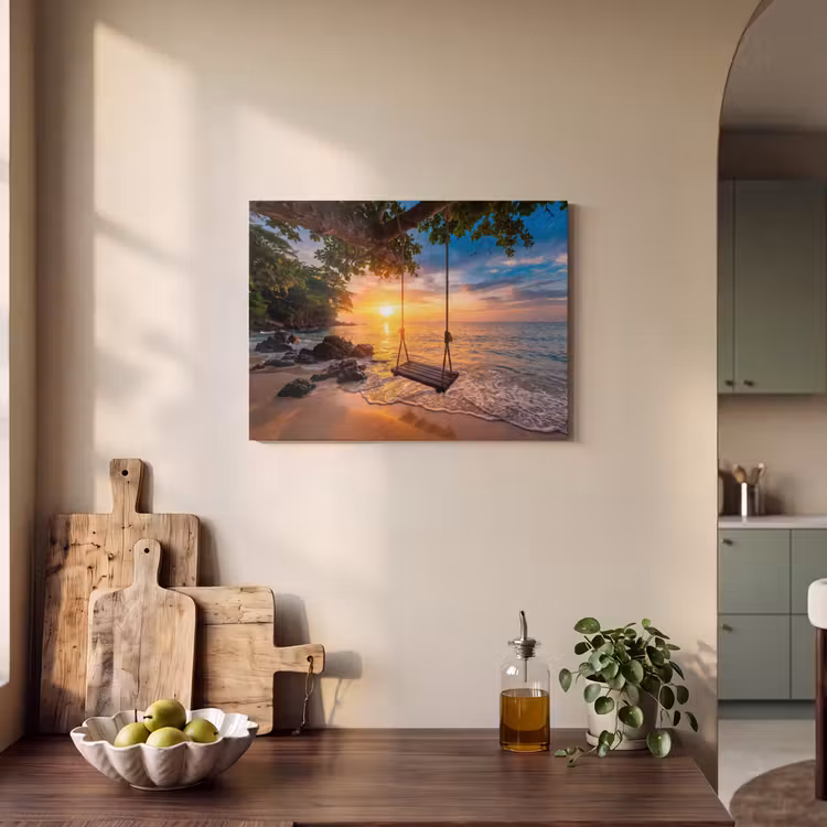 Schommel - Strand - Zonsondergang - Natuur - Oranje PET vilt klein -sfeer2