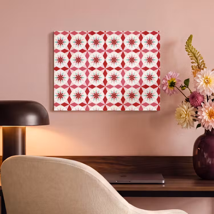 Tegelpatroon - Sterren - Retro - Roze - Mintgroen PET vilt klein 837 -sfeer3