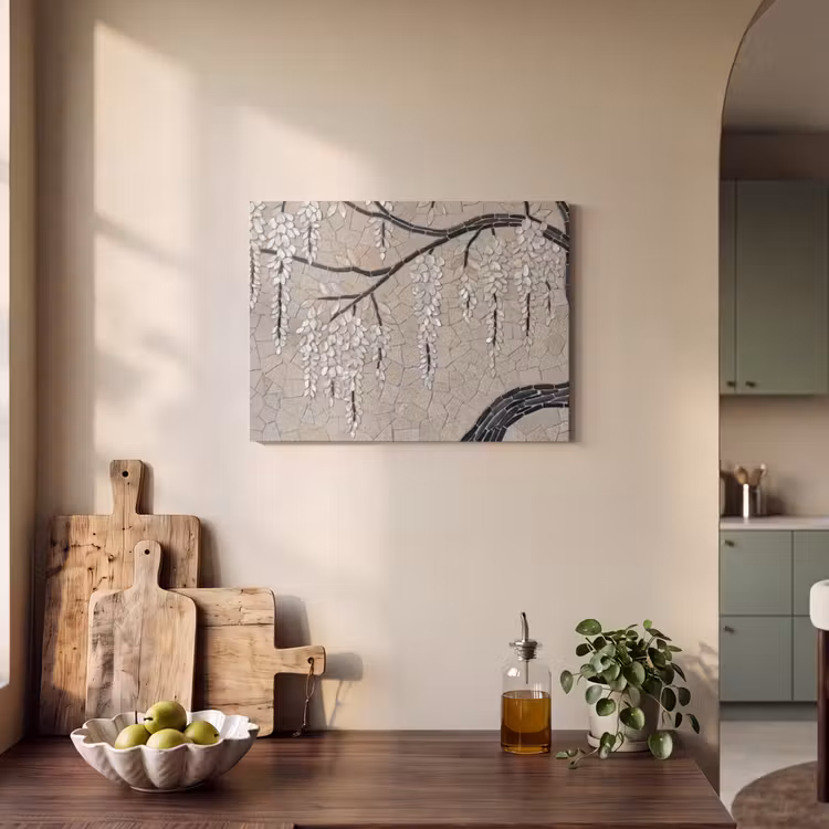 Boom - Bloemen - Mozaïek - Kunst - Wit PET vilt klein -sfeer2