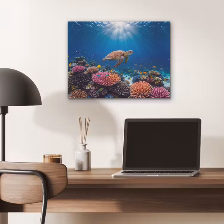 Schildpad - Koraalrif - Oceaan - Dieren - Blauw PET vilt klein -sfeer5