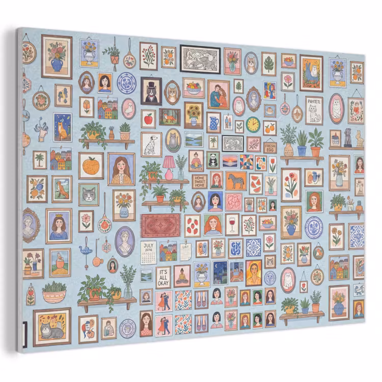 Wanddecoratie - Collectie - Huis - Illustratief - Kleurrijk PET vilt klein -3d