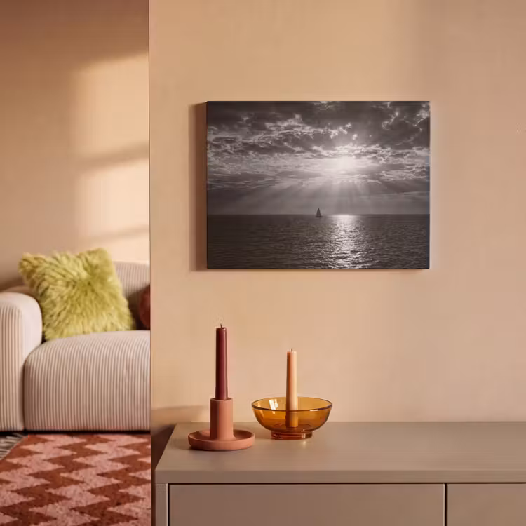 Water - Boot - Lucht - Natuur - Zwart-wit PET vilt klein -sfeer1