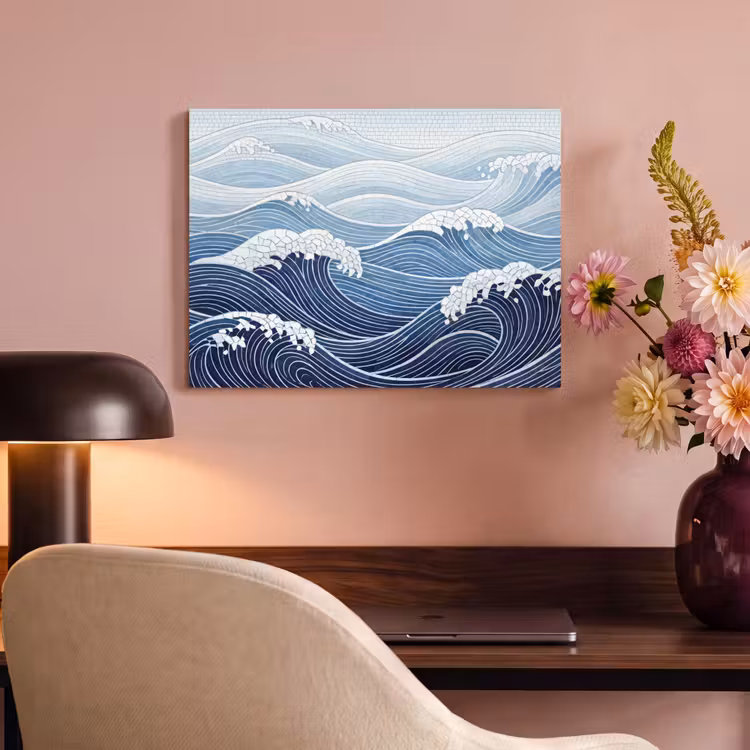 Water - Mozaïek - Landschap - Modern - Blauw PET vilt klein -sfeer3