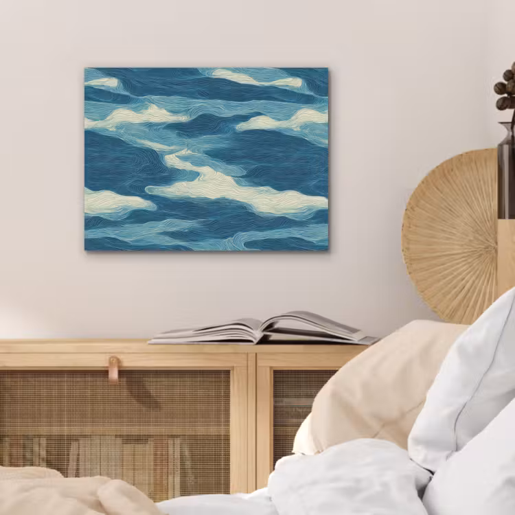 Golven - Abstract - Patroon - Blauw - Wit PET vilt klein 837 -sfeer3