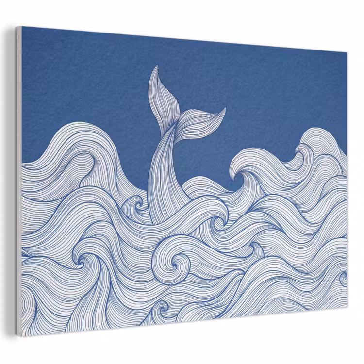 Walvis - Staart - Golven - Lijntekening - Blauw PET vilt klein -3d