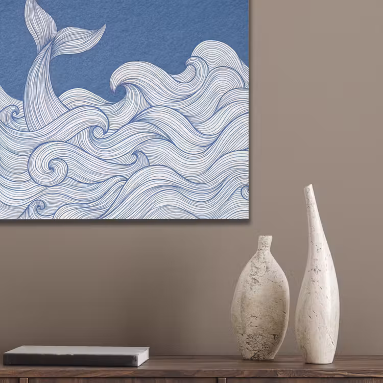 Walvis - Staart - Golven - Lijntekening - Blauw PET vilt klein -sfeer6_closeup