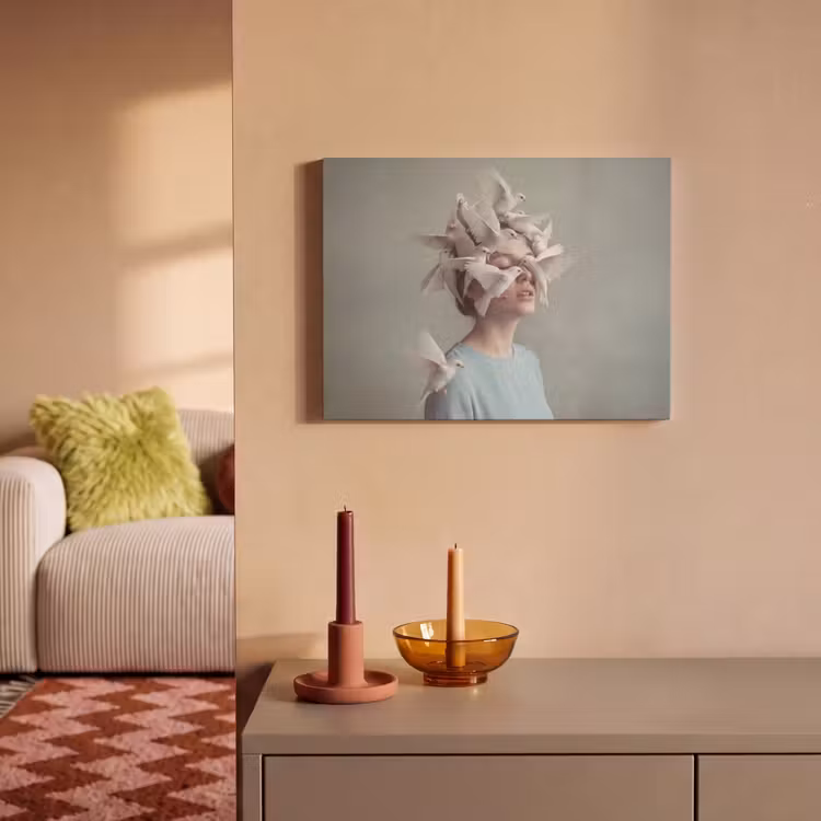 Vrouw - Vogels - Abstract - Modern - Wit PET vilt klein -sfeer1