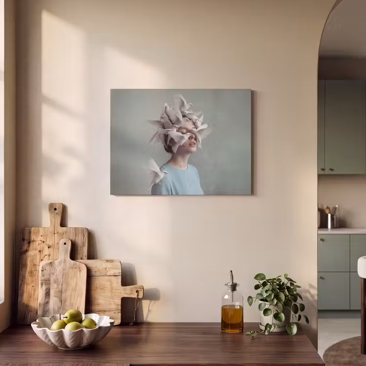 Vrouw - Vogels - Abstract - Modern - Wit PET vilt klein -sfeer2