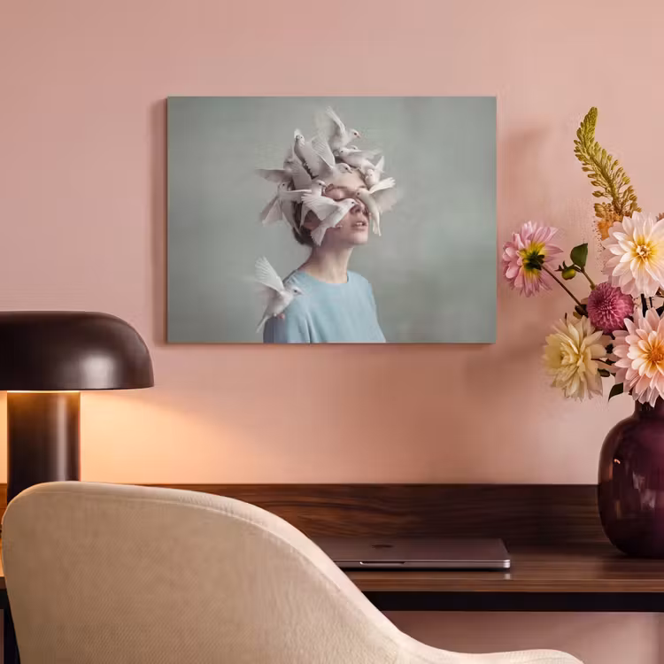 Vrouw - Vogels - Abstract - Modern - Wit PET vilt klein -sfeer3