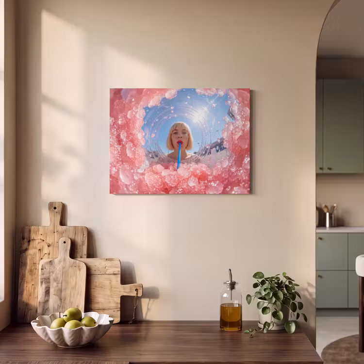 Vrouw - Drank - Zomer - Roze - Blauw PET vilt klein -sfeer2
