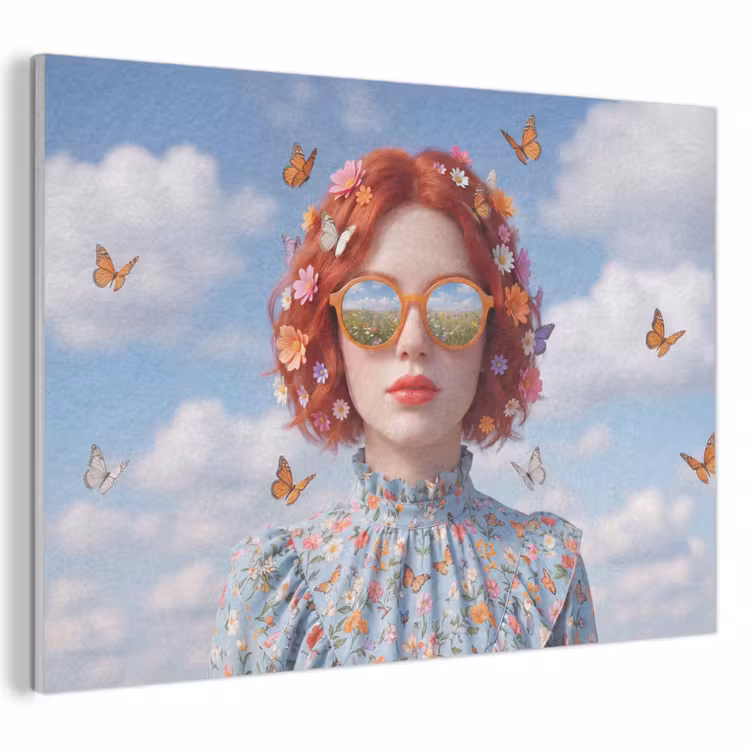 Vrouw - Bloemen - Zomer - Portret - Kleurrijk PET vilt klein -3d