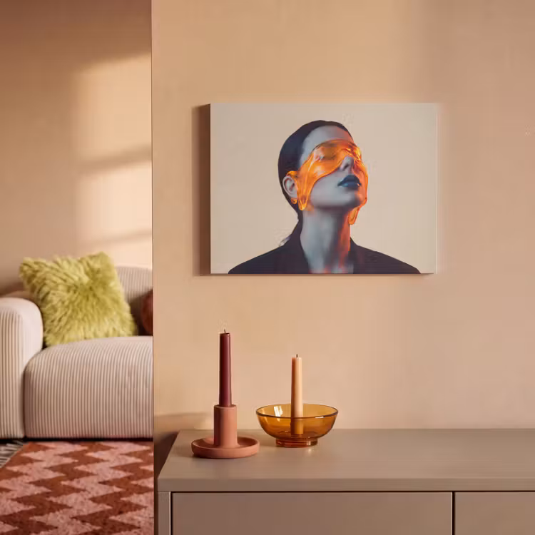 Vrouw - Oranje - Abstract - Modern - Kleurrijk PET vilt klein -sfeer1