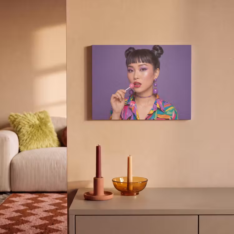 Vrouw - Portret - Make-up - Paars - Levendig PET vilt klein -sfeer1