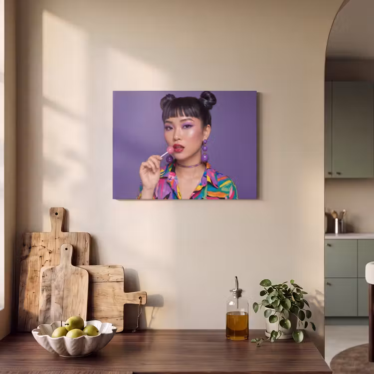Vrouw - Portret - Make-up - Paars - Levendig PET vilt klein -sfeer2
