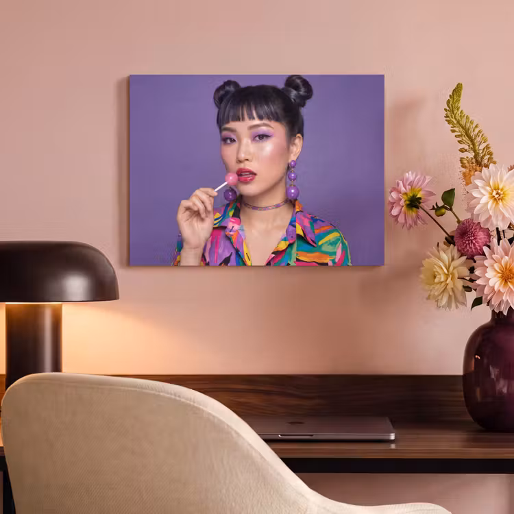 Vrouw - Portret - Make-up - Paars - Levendig PET vilt klein -sfeer3