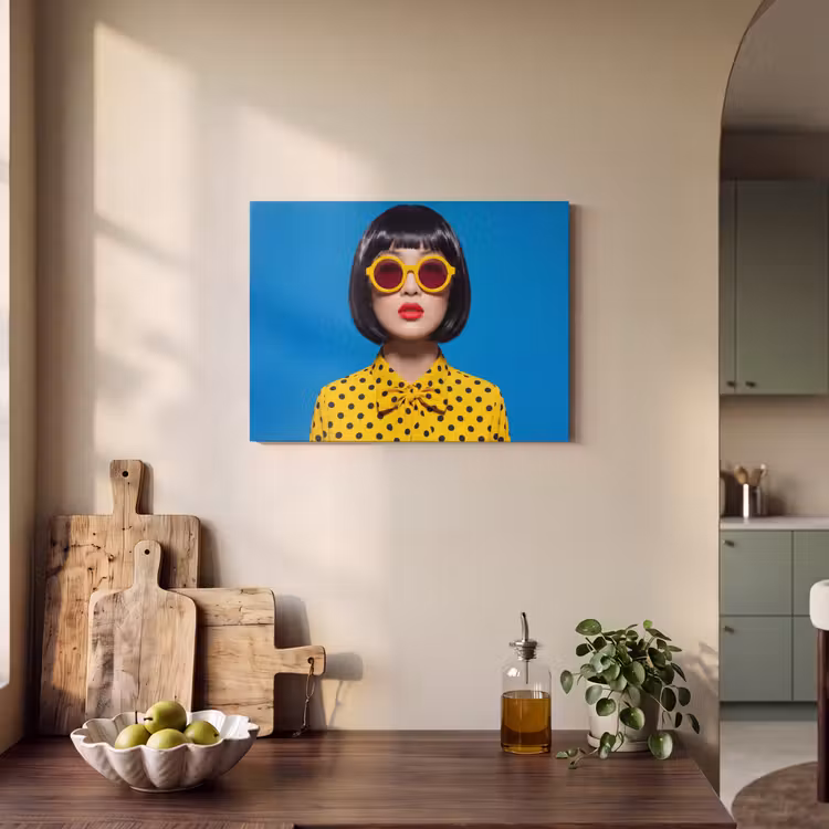 Vrouw - Zonnebril - Pop Art - Portret - Geel PET vilt klein -sfeer2