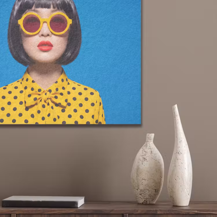 Vrouw - Zonnebril - Pop Art - Portret - Geel PET vilt klein -sfeer6_closeup