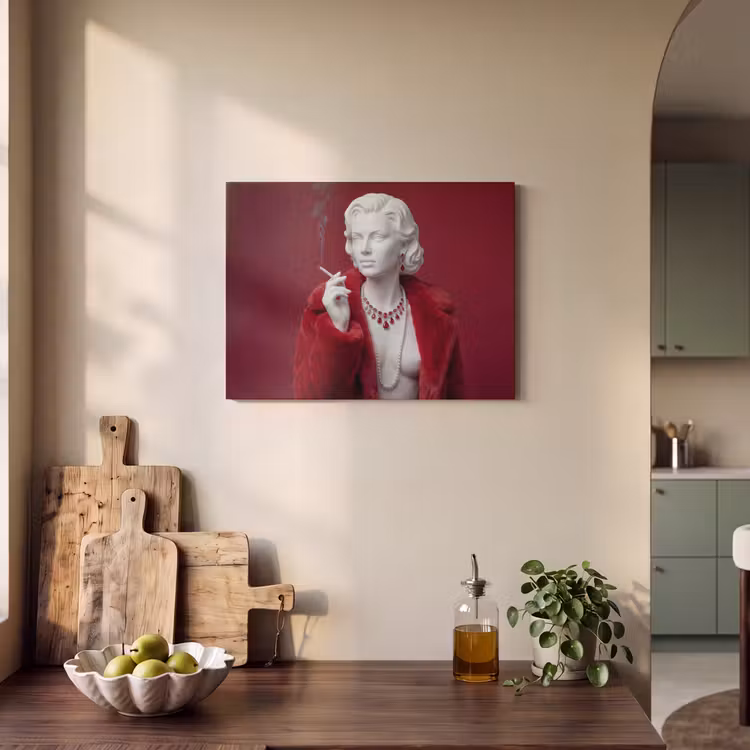 Vrouw - Bontjas - Mode - Klassiek - Rood PET vilt klein -sfeer2