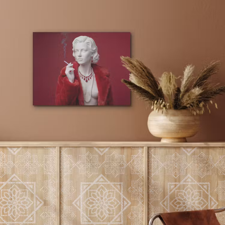 Vrouw - Bontjas - Mode - Klassiek - Rood PET vilt klein -sfeer4