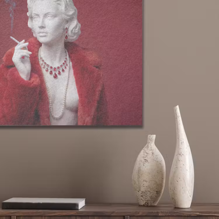 Vrouw - Bontjas - Mode - Klassiek - Rood PET vilt klein -sfeer6_closeup