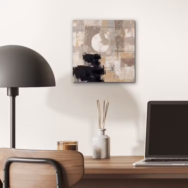 Abstract - Cirkel - Modern - Beige - Zwart - Minimalistisch aluminium wit klein -sfeer5