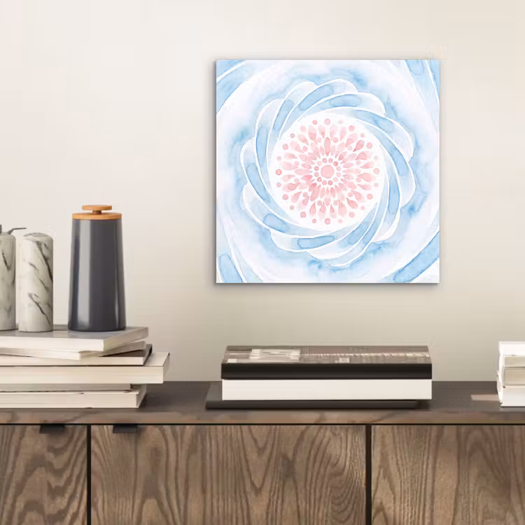 Abstract - Bloemvorm - Aquarel - Roze - Blauw aluminium wit klein -sfeer1