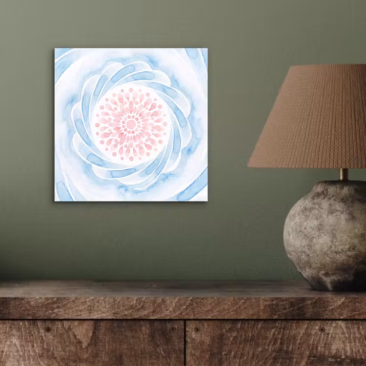 Abstract - Bloemvorm - Aquarel - Roze - Blauw aluminium wit klein -sfeer2