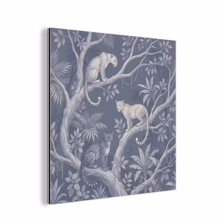 Dieren - Jungle - Illustratie - Bomen - Blauw aluminium wit klein -3d