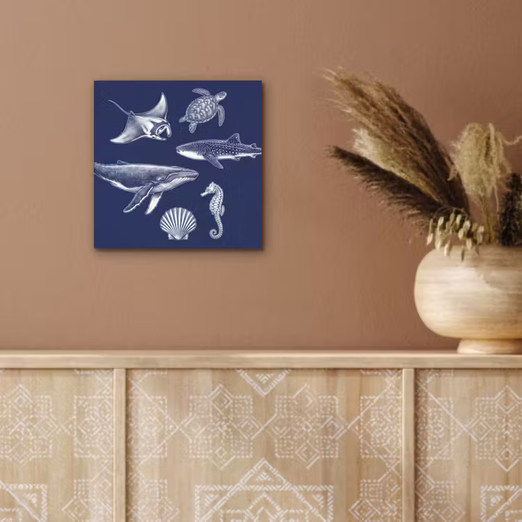 Dieren - Zeeleven - Oceaan - Graveren - Blauw aluminium wit klein -sfeer4