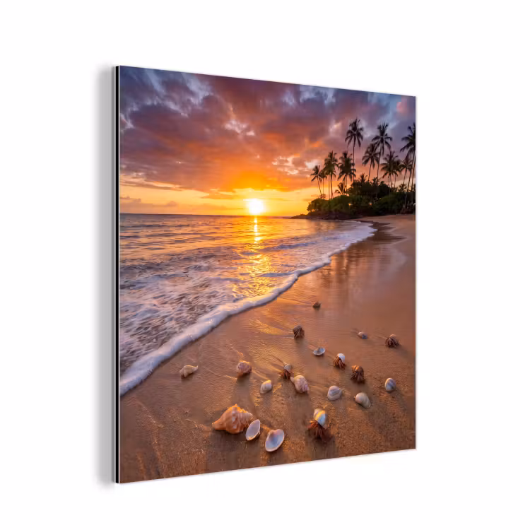 Strand - Zonsondergang - Palmbomen - Natuur - Oranje aluminium wit klein -3d