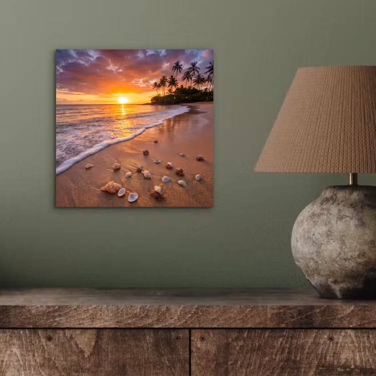Strand - Zonsondergang - Palmbomen - Natuur - Oranje aluminium wit klein -sfeer2