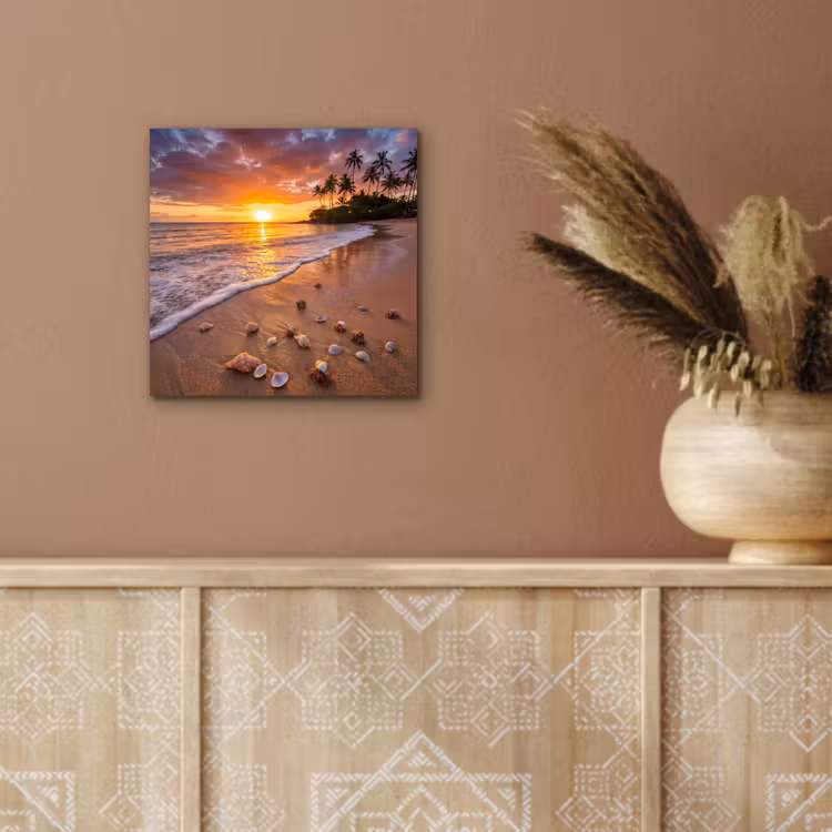 Strand - Zonsondergang - Palmbomen - Natuur - Oranje aluminium wit klein -sfeer4