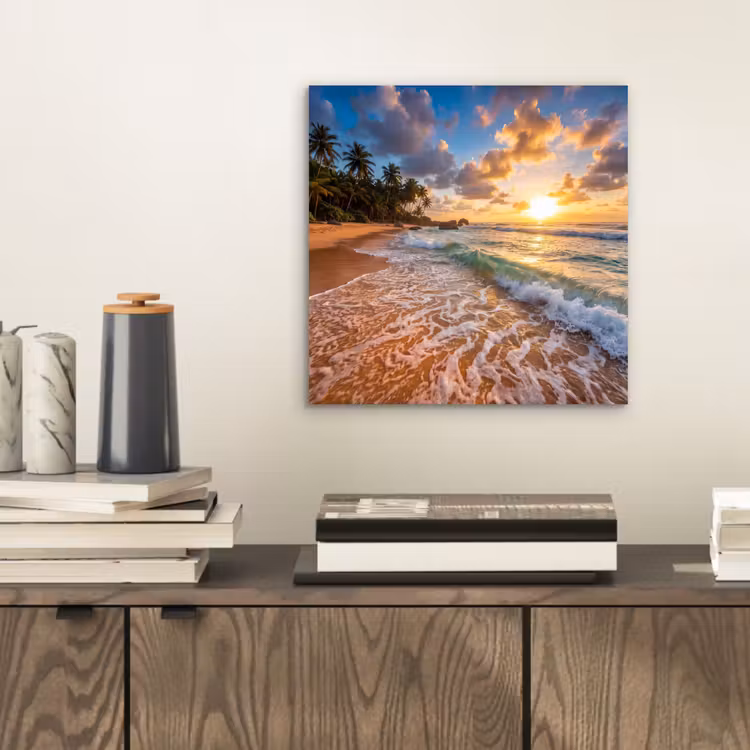Strand - Zonsondergang - Golven - Natuur - Goud aluminium wit klein -sfeer1
