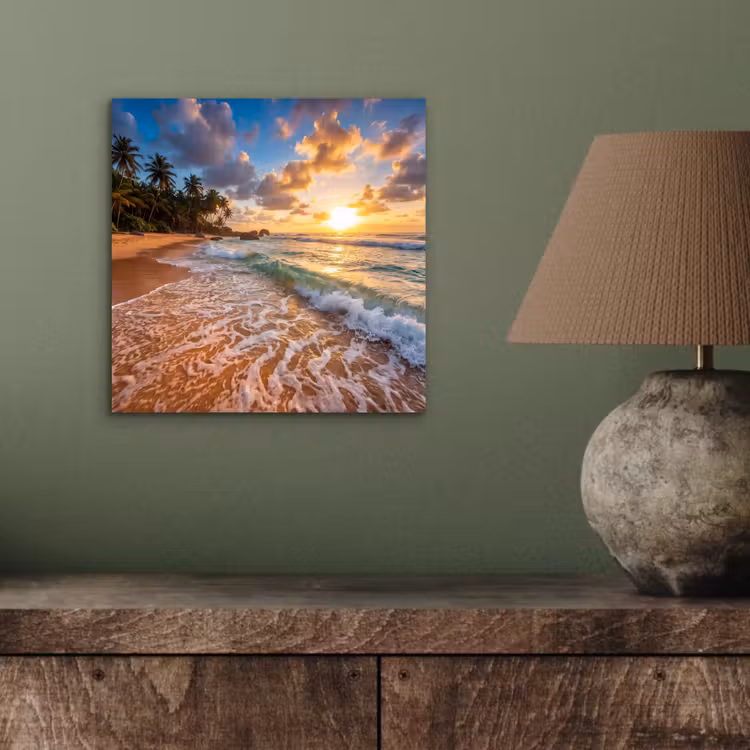 Strand - Zonsondergang - Golven - Natuur - Goud aluminium wit klein -sfeer2