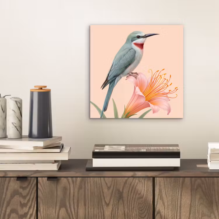 Vogel - Bloem - Natuur - Roze aluminium wit klein -sfeer1