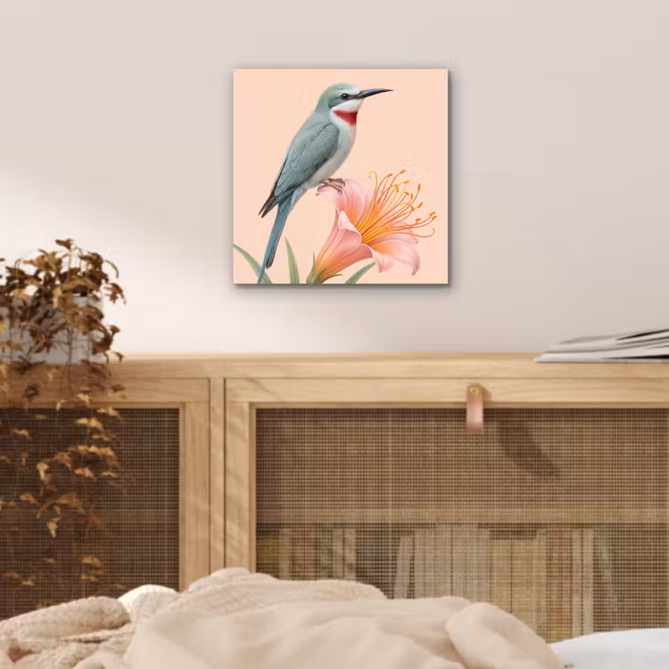 Vogel - Bloem - Natuur - Roze aluminium wit klein -sfeer3