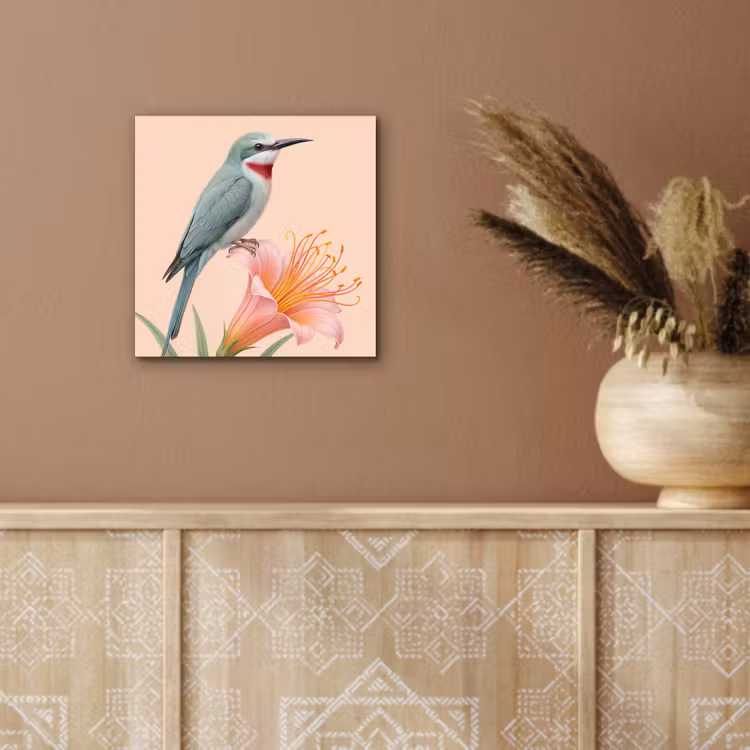 Vogel - Bloem - Natuur - Roze aluminium wit klein -sfeer4