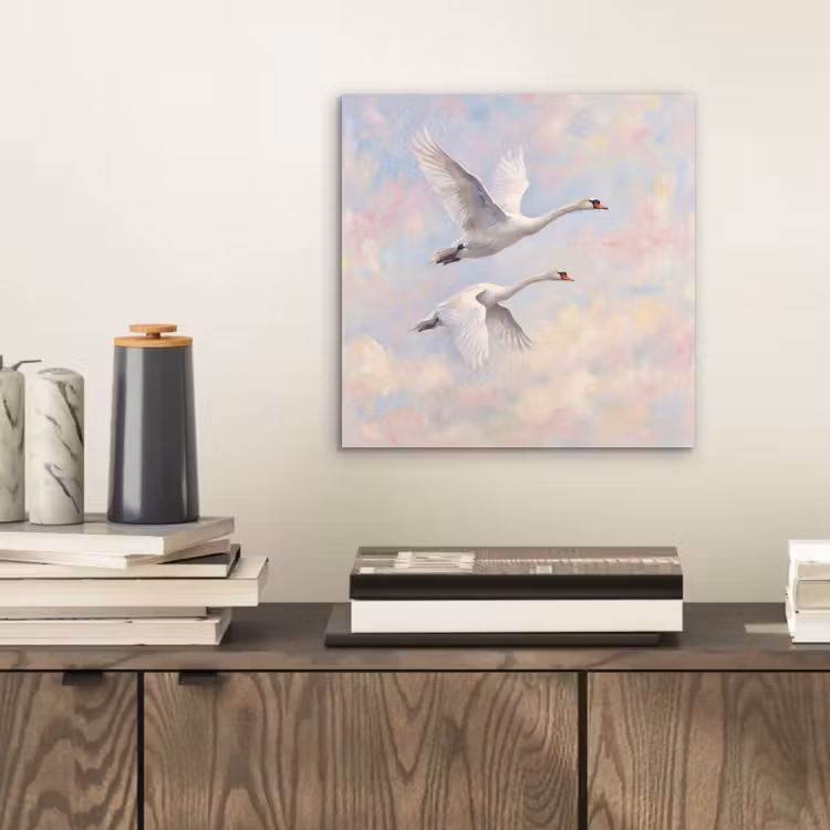 Vogel - Vliegend - Lucht - Modern - Pastel aluminium wit klein -sfeer1
