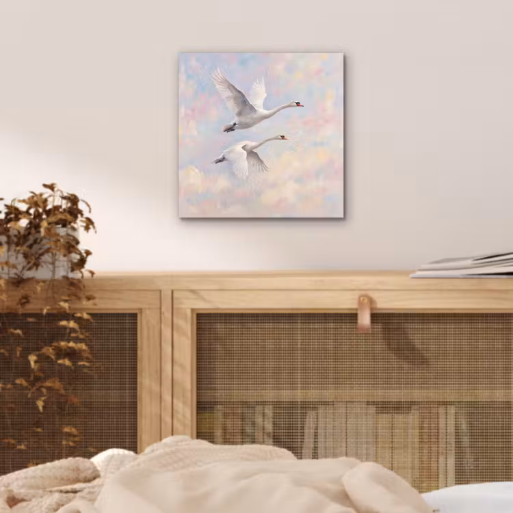 Vogel - Vliegend - Lucht - Modern - Pastel aluminium wit klein -sfeer3