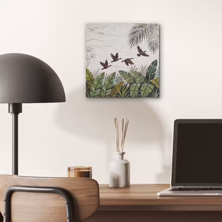Vogel - Vliegend - Tropisch - Mozaïek - Groen aluminium wit klein -sfeer5