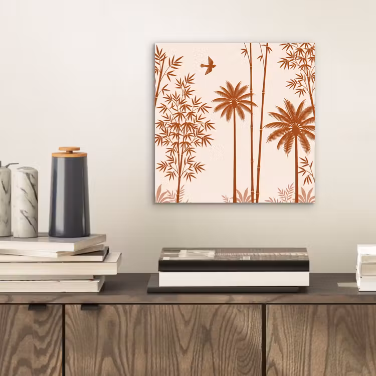 Vogel - Boom - Tropisch - Minimalistisch - Bruin aluminium wit klein -sfeer1
