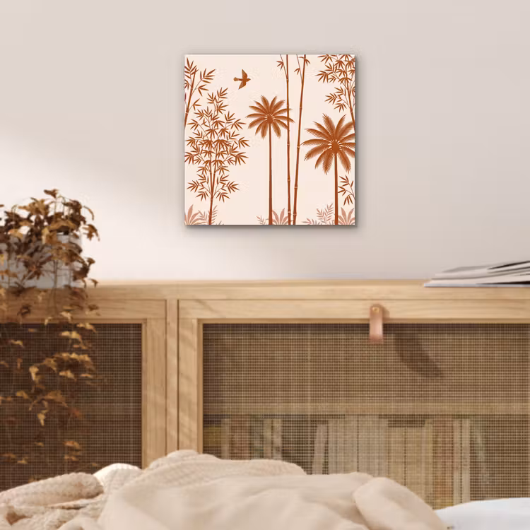 Vogel - Boom - Tropisch - Minimalistisch - Bruin aluminium wit klein -sfeer3