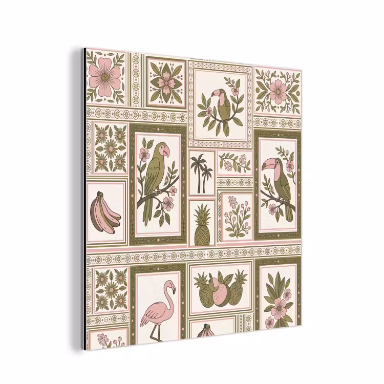 Vogel - Tropisch - Patroon - Decoratief - Groen aluminium wit klein -3d