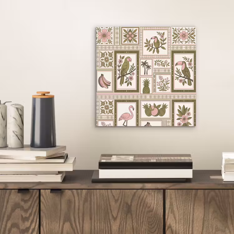 Vogel - Tropisch - Patroon - Decoratief - Groen aluminium wit klein -sfeer1